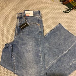 Express high waisted cropped flare jeans raw hem